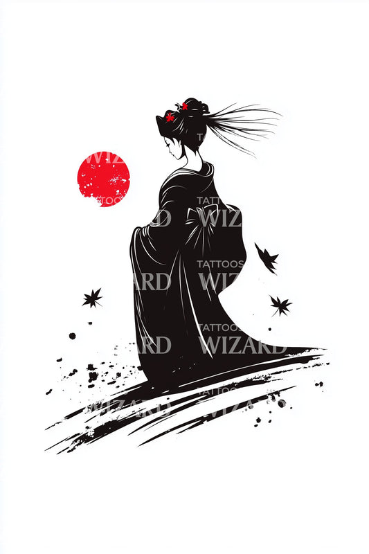Geisha Red Sun Tattoo Design