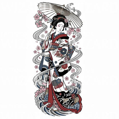 Geisha Umbrella Sakura Tattoo Design