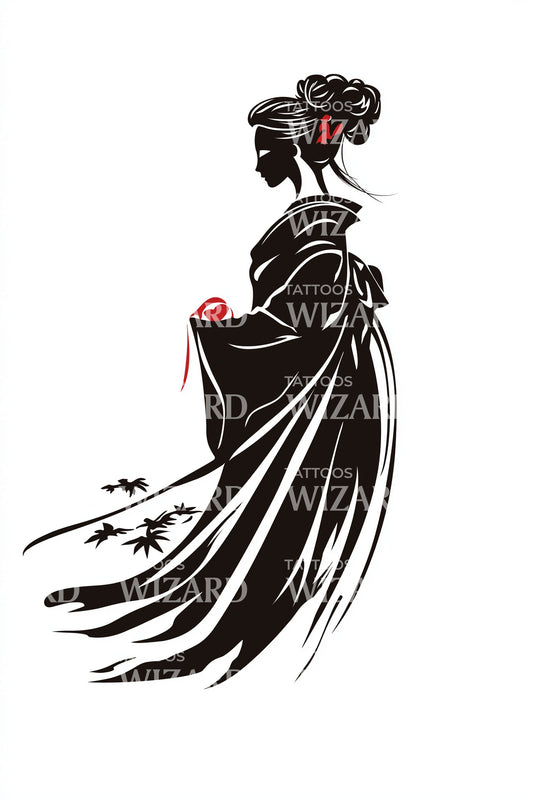 Geisha With Crimson Flower Tattoo Idea