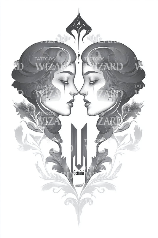 Gemini Mirror Twins Tattoo Illustration