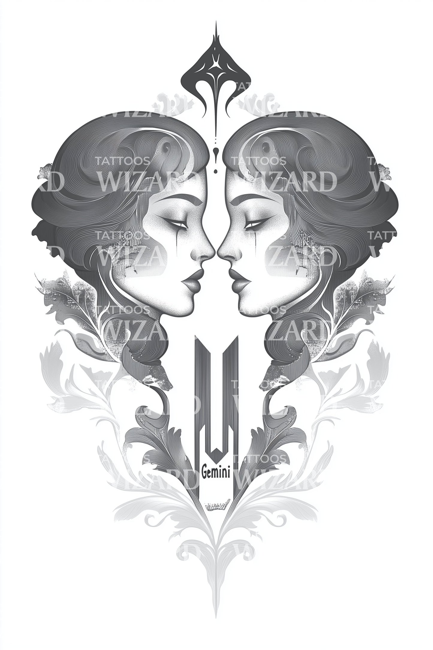 Gemini Mirror Twins Tattoo Illustration