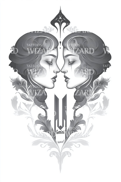 Gemini Mirror Twins Tattoo Illustration