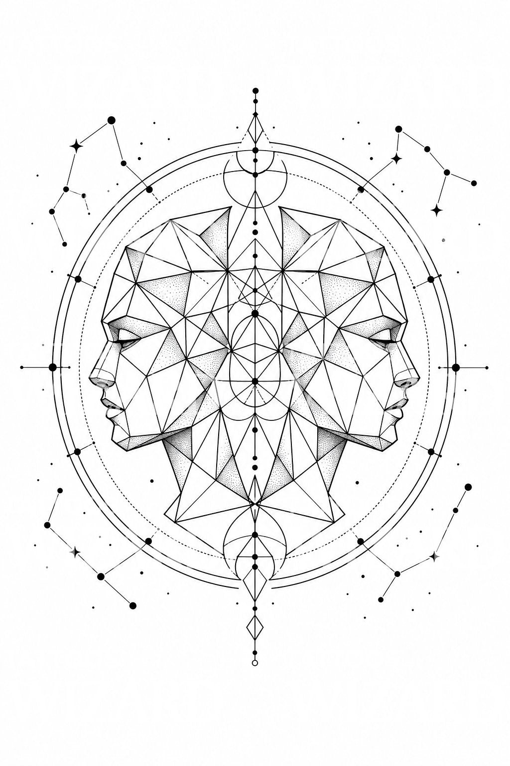 Gemini Twins Zodiac Tattoo Design