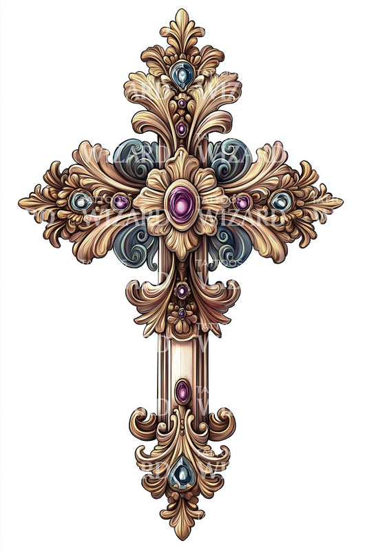 Gemstone Baroque Cross Tattoo Design