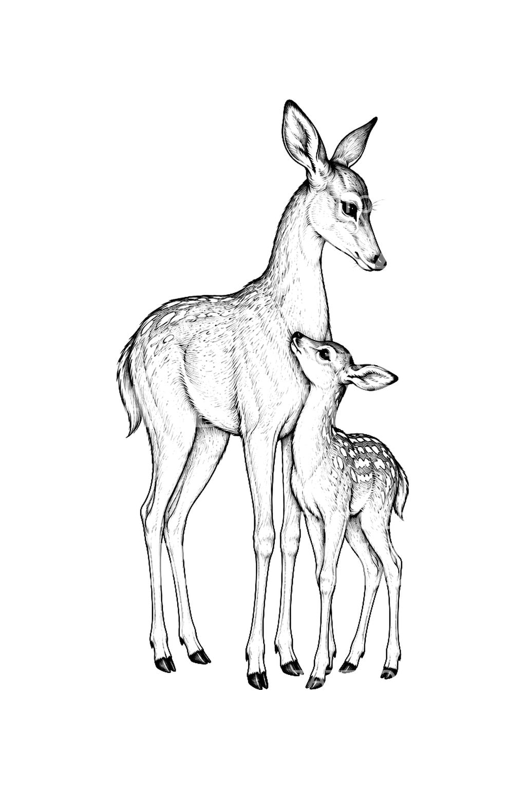 Diseño de tatuaje de familia de ciervos en fine line