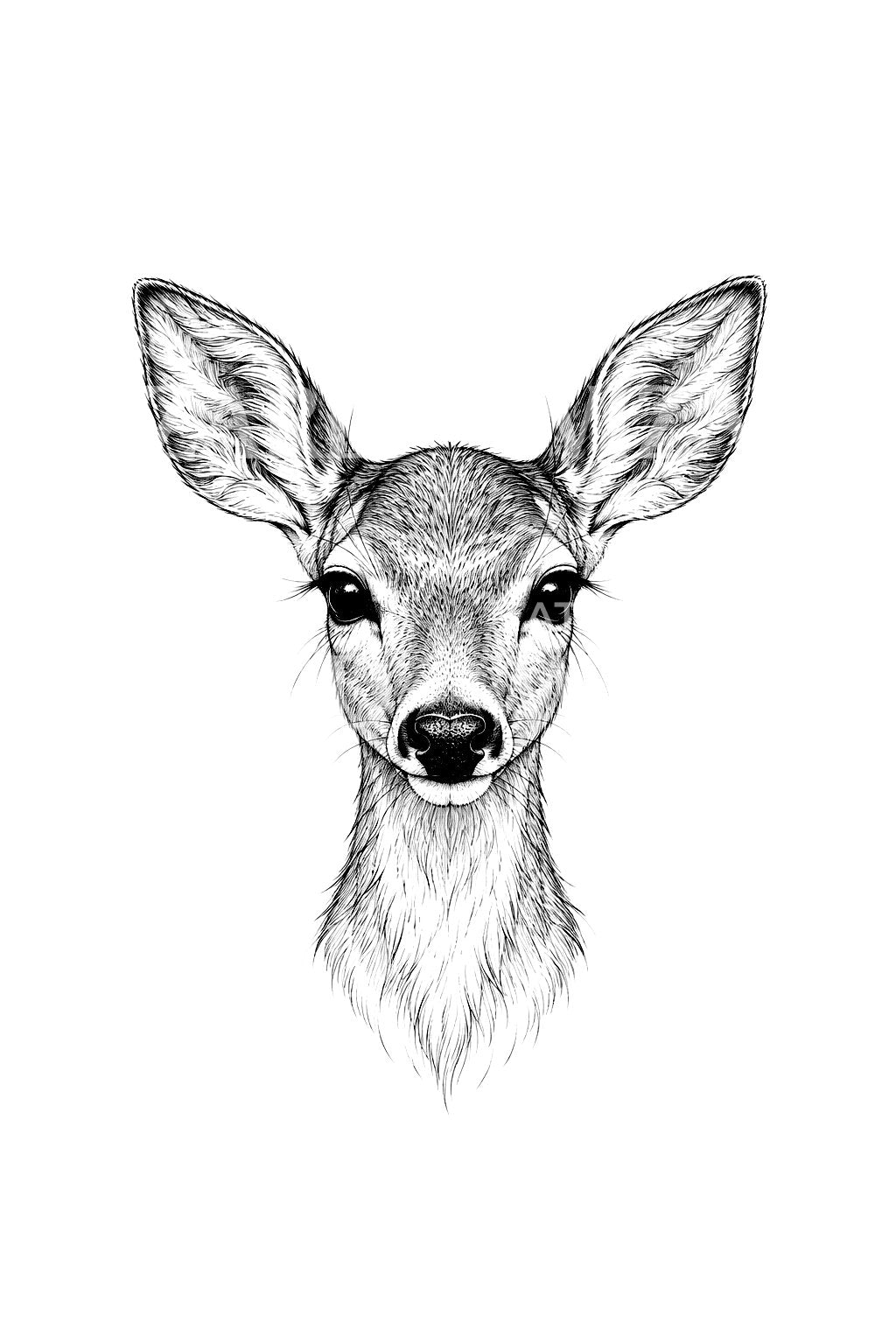 Ilustración de tatuaje de rostro de corza en línea fina