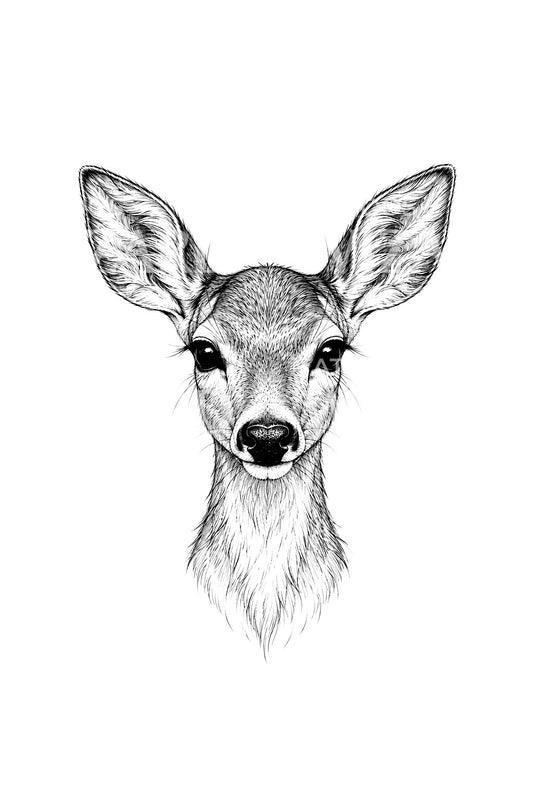 Gentle Doe Face Fine Line Tattoo Illustration