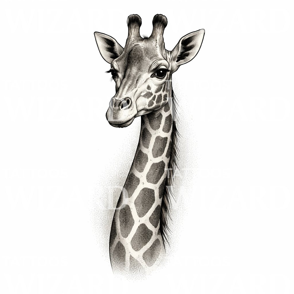 Gentle Giraffe Portrait Tattoo Design