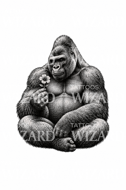 Tattoo einer sanften Gorilla mit Blume