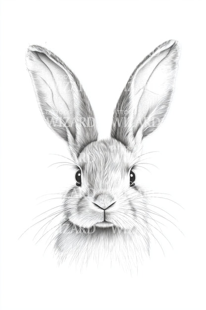 Gentle Rabbit Portrait Tattoo Illustration