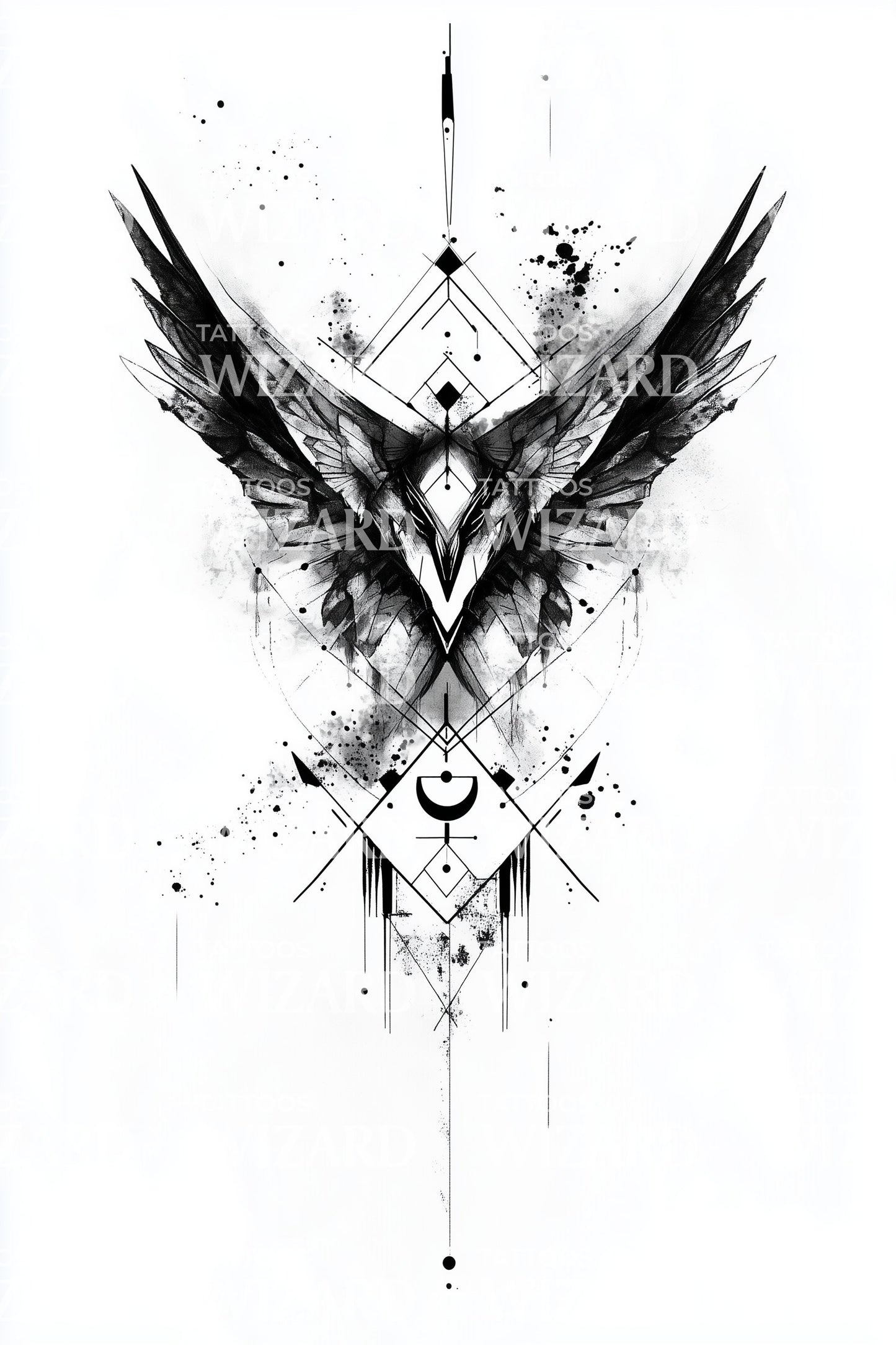 Geometric Angel Wings Tattoo Design
