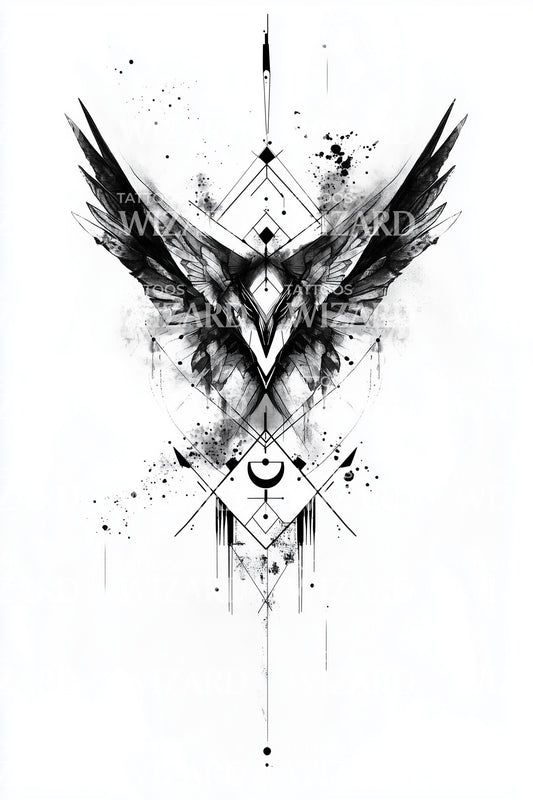 Geometric Angel Wings Tattoo Design