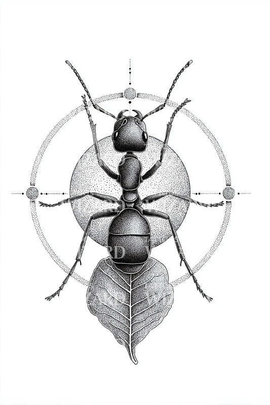 Geometric Ant Emblem Tattoo Design