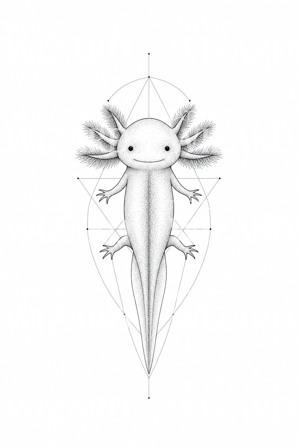 Geometric Axolotl Dotwork Tattoo Design
