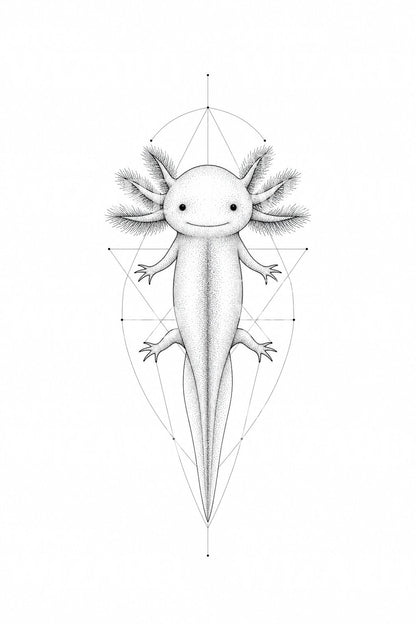 Geometric Axolotl Dotwork Tattoo Design