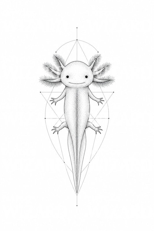 Geometrik Axolotl Dotwork Dövme Tasarımı