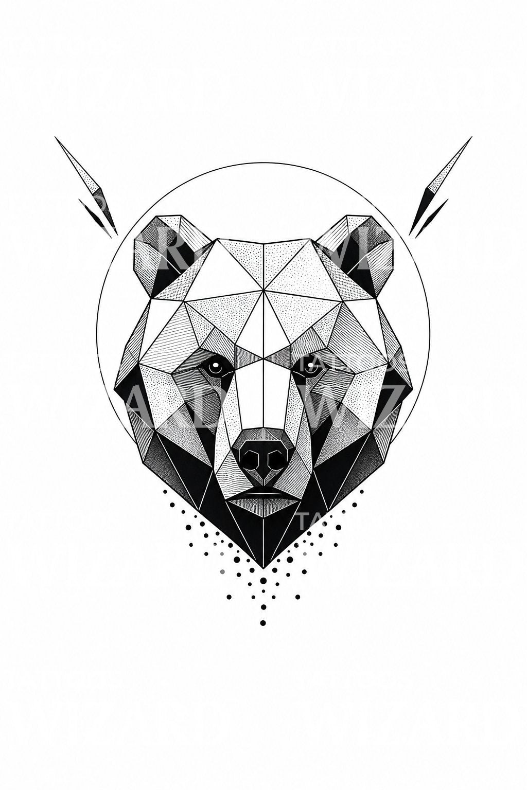 Ilustrace tetovani geometricke medvedi hlavy