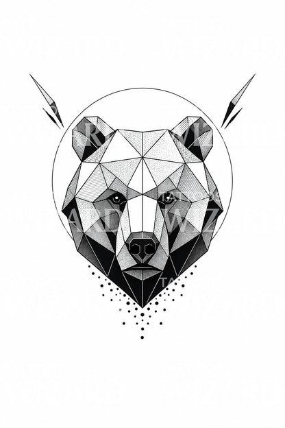 Ilustrace tetovani geometricke medvedi hlavy