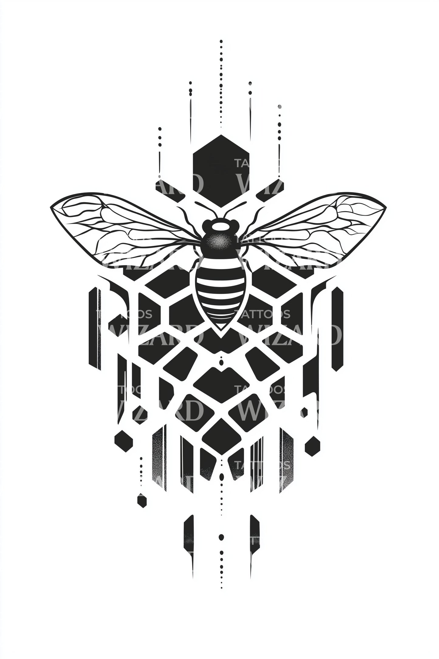 Geometric Bee Emblem Tattoo Design