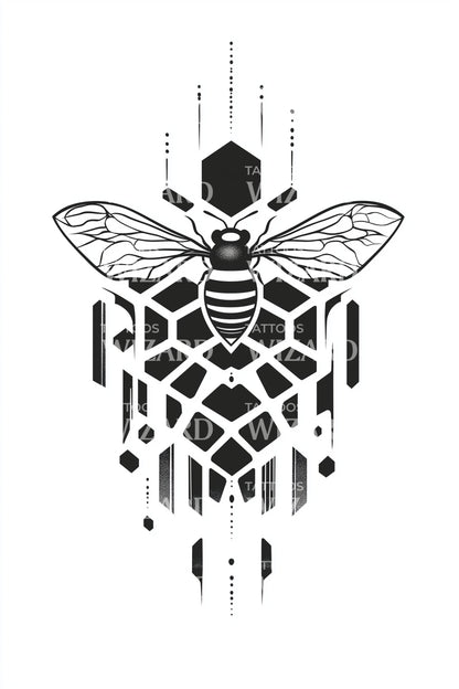Geometric Bee Emblem Tattoo Design