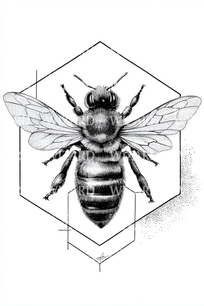 Geometric Bee Hexagon Tattoo Design