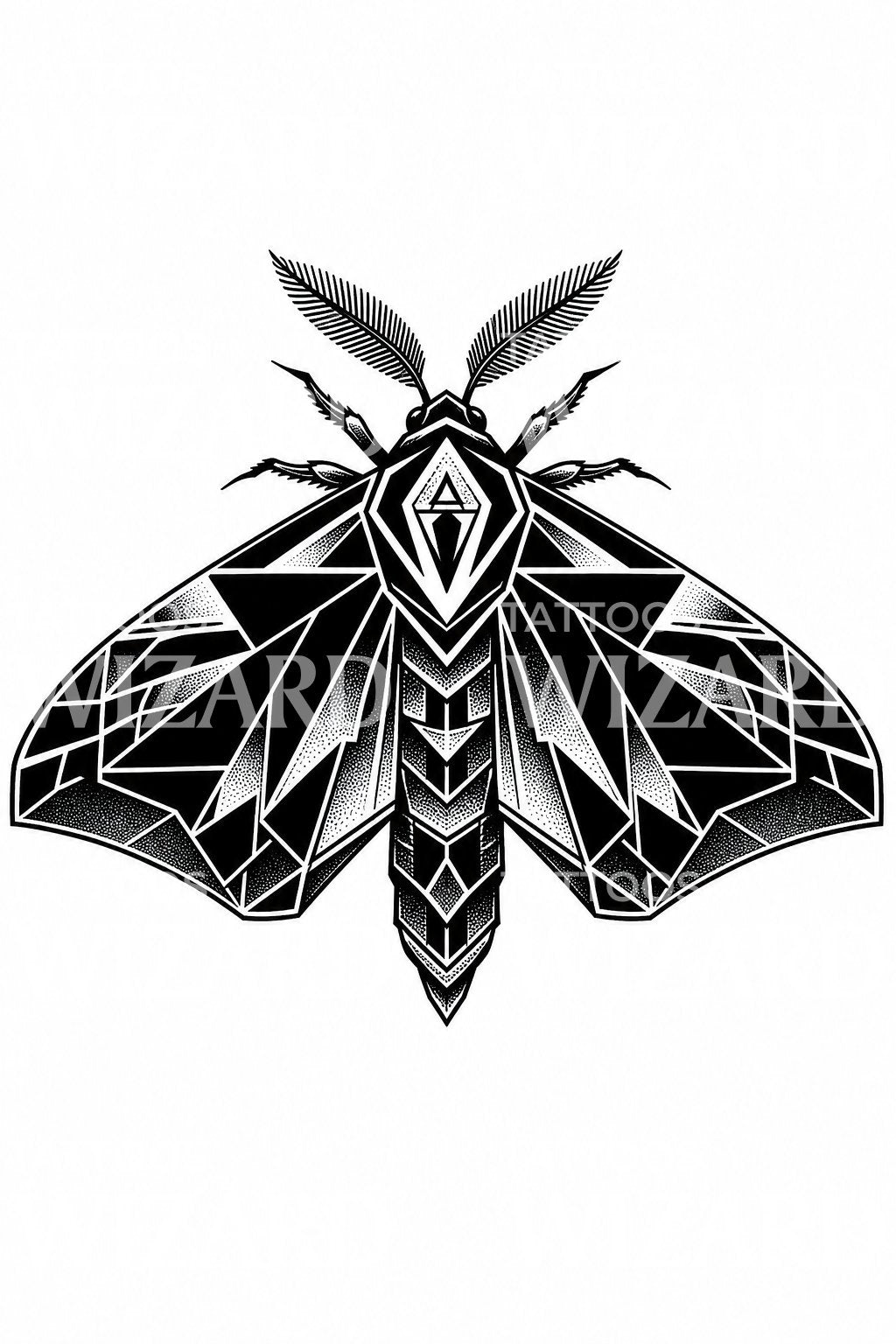 Geometric Blackwork Moth Tattoo Design