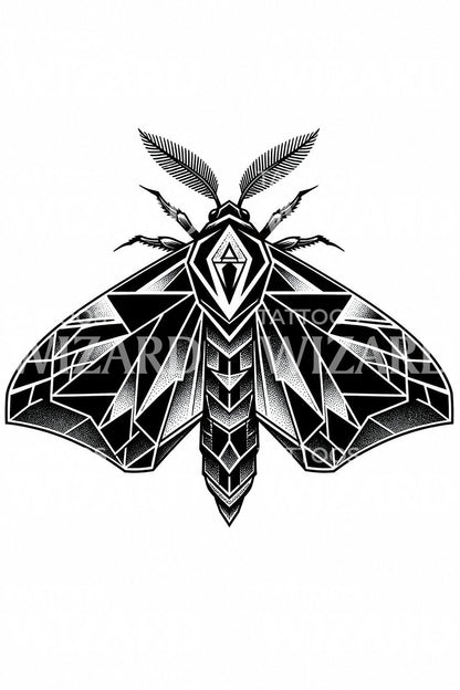 Geometric Blackwork Moth Tattoo Design