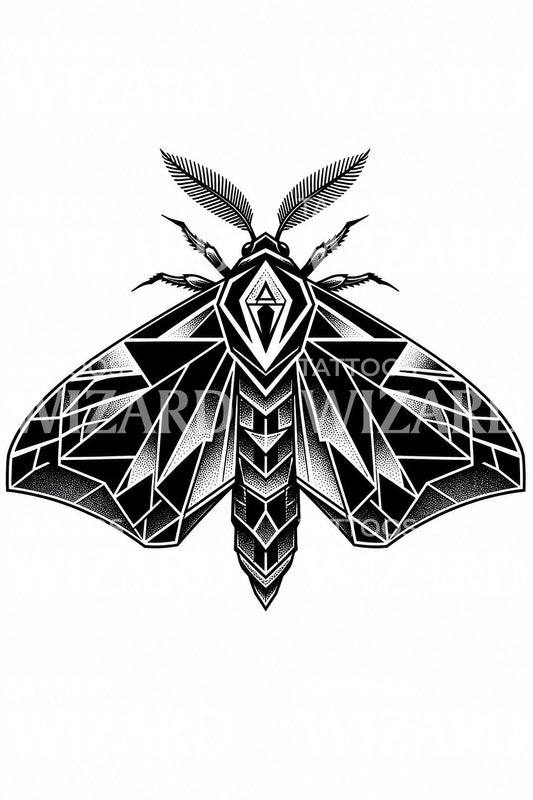 Geometric Blackwork Moth Tattoo Design