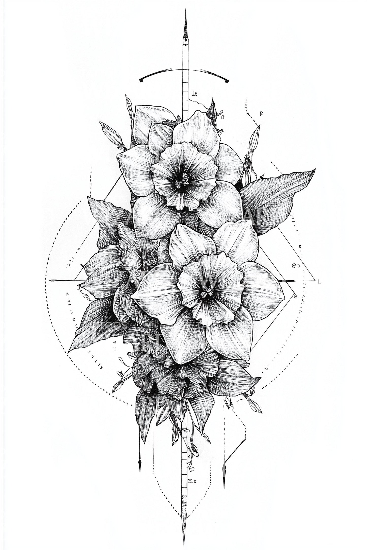 Geometric Blossom Cluster Tattoo Design