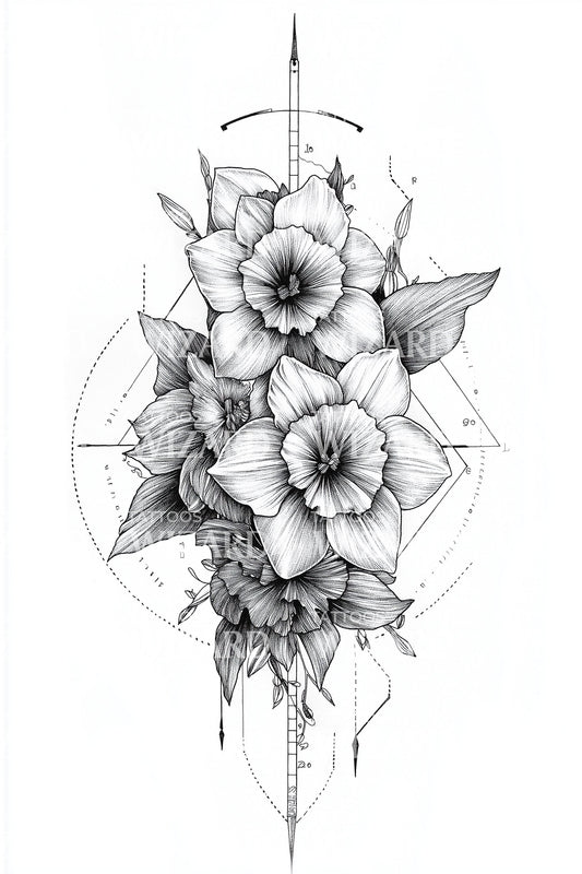 Geometric Blossom Cluster Tattoo Design