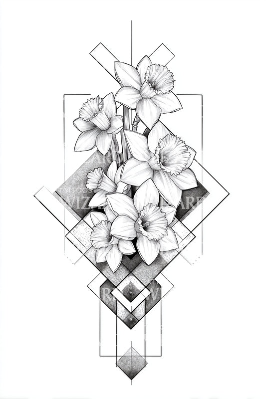 几何花朵框架纹身设计