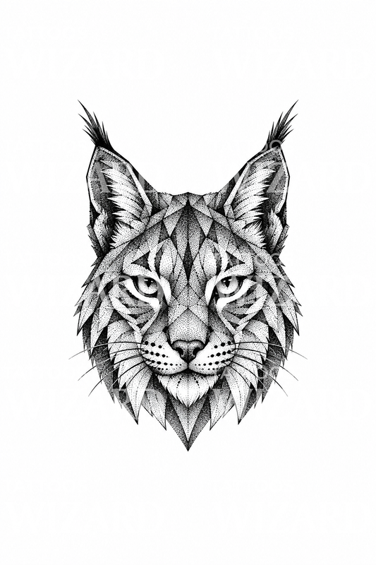 Design de tatuagem dotwork geométrica com rosto de lince