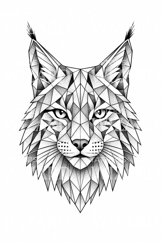 Geometrisches Tattoo-Design mit Rotluchs-Kopf