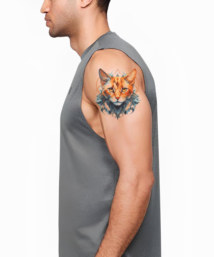 Orange Cat in Geometric Style Tattoo Design