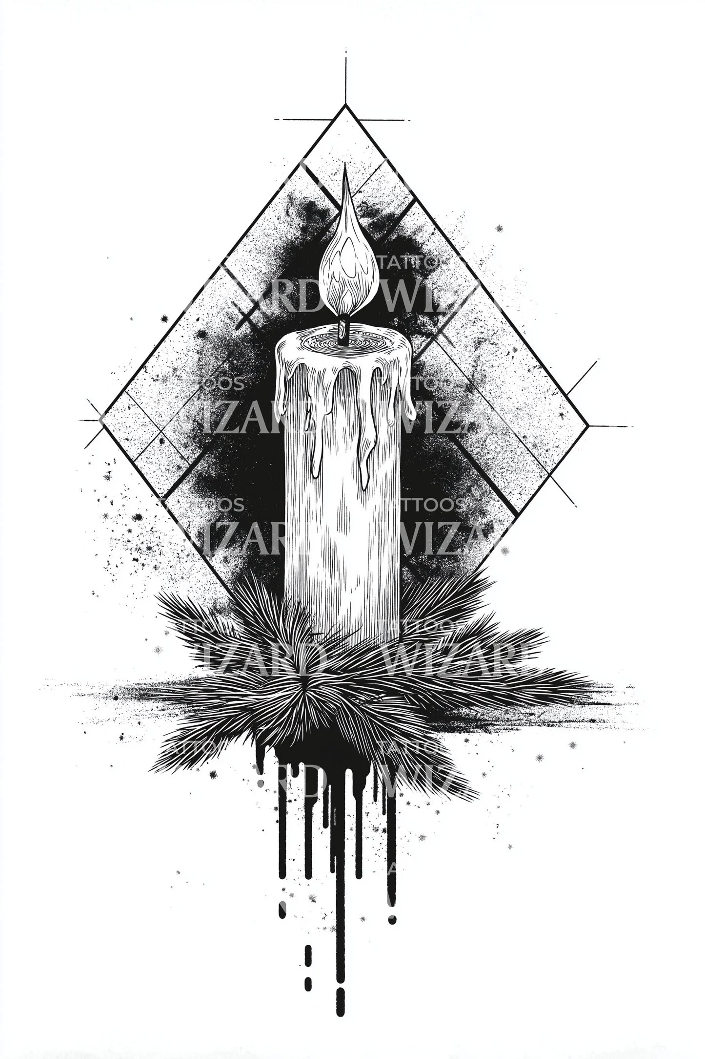 Geometric Christmas Candle Tattoo Design