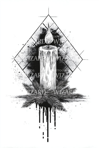 Geometric Christmas Candle Tattoo Design