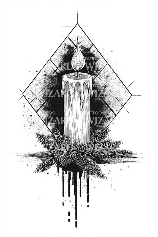 Geometric Christmas Candle Tattoo Design