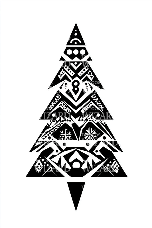 Geometric Christmas Tree Tattoo Design