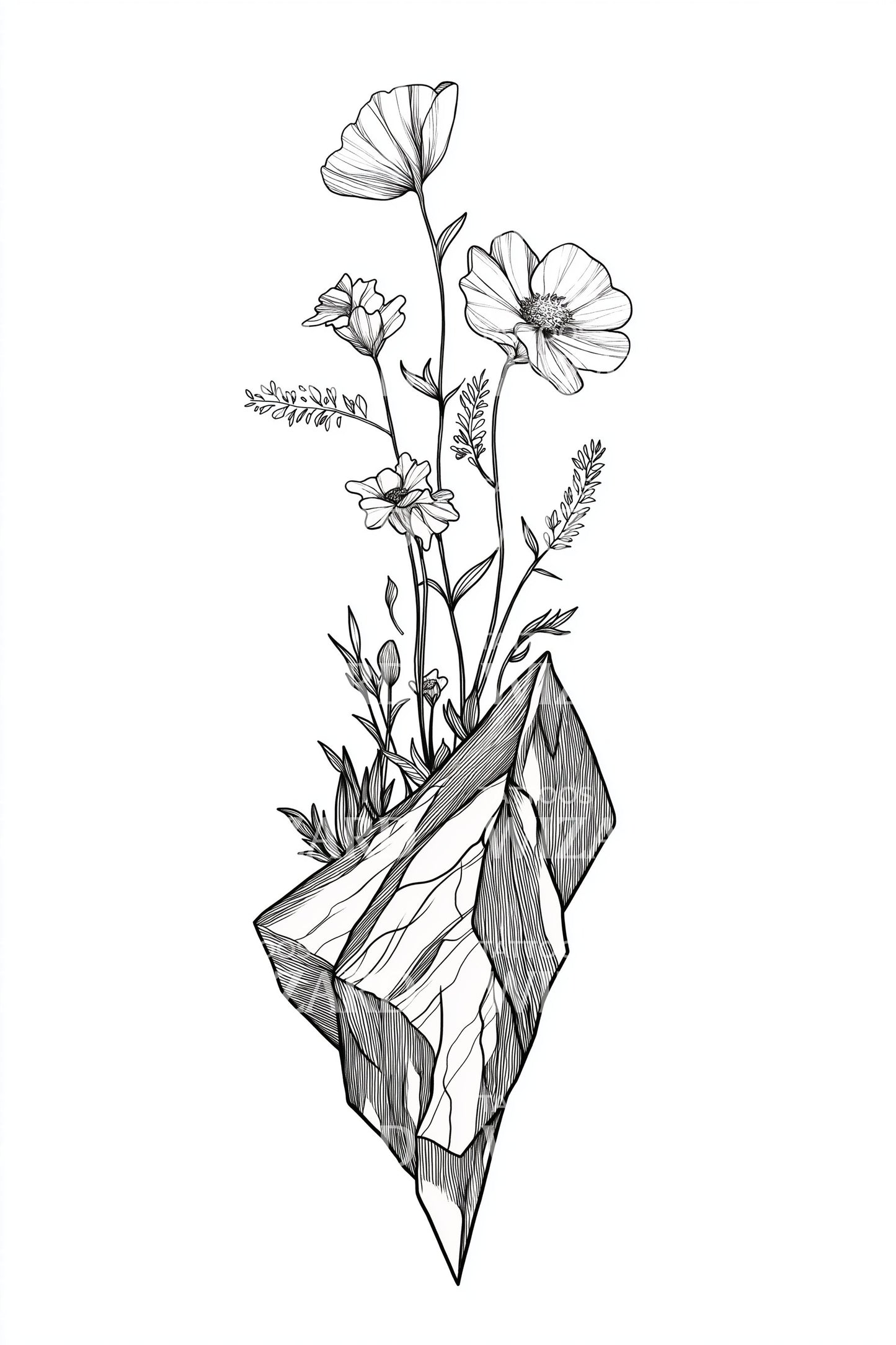 Geometric Crystal Flowers Tattoo Illustration