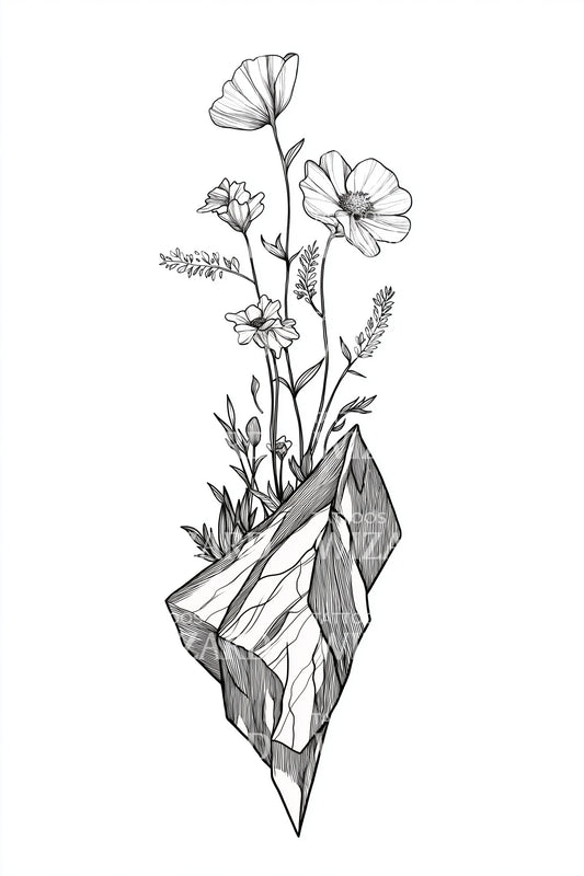 Geometric Crystal Flowers Tattoo Illustration