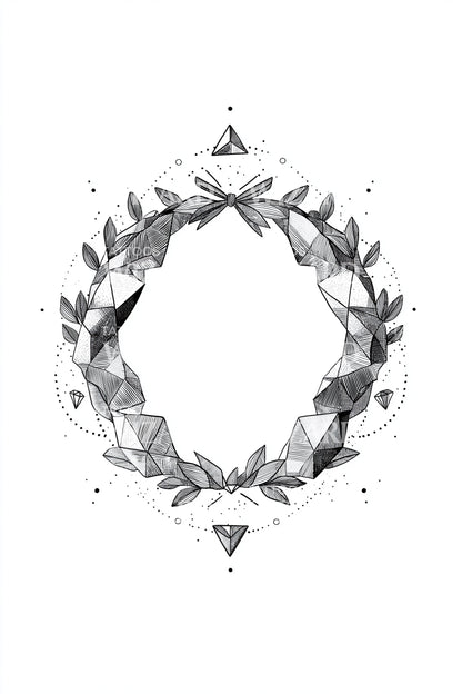Geometric Crystal Winter Wreath Tattoo Design