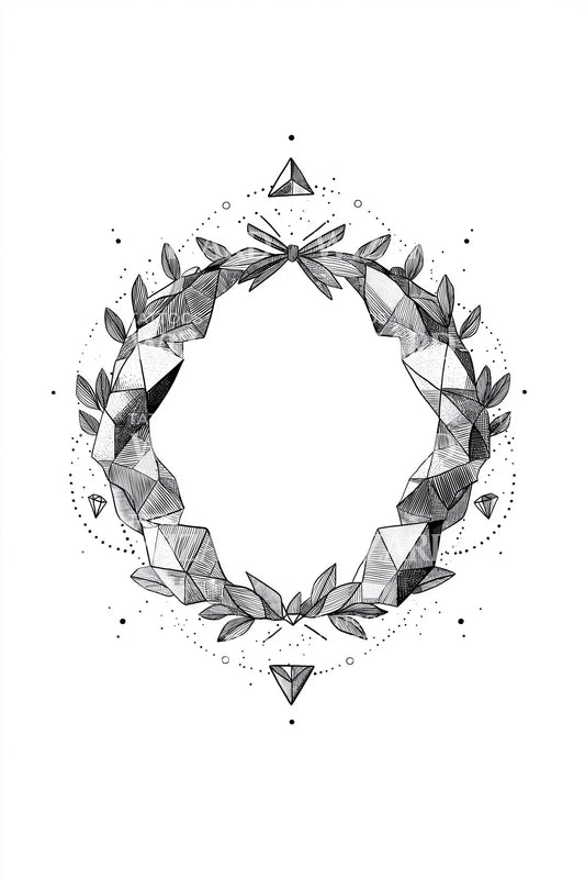 Geometric Crystal Winter Wreath Tattoo Design