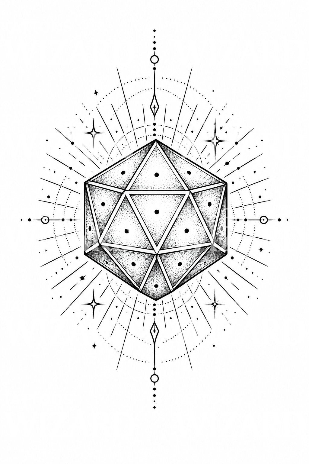 Geometric D20 Dice Tattoo Design