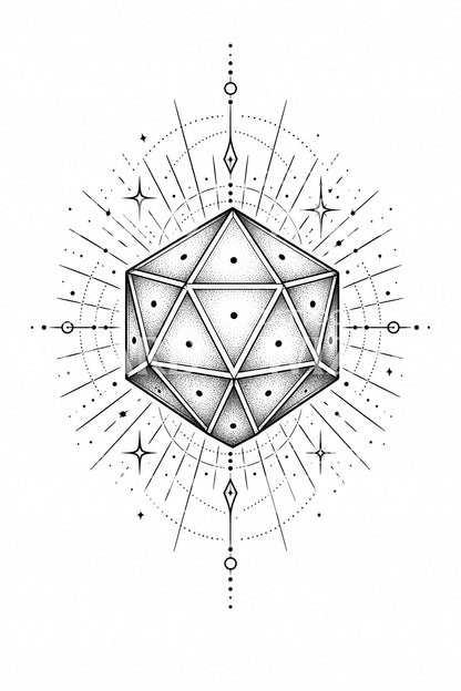 Geometric D20 Dice Tattoo Design