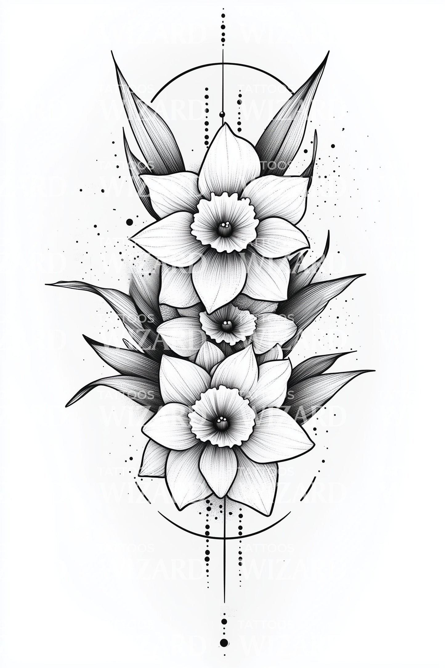 Geometric Daffodil Spire Tattoo Design