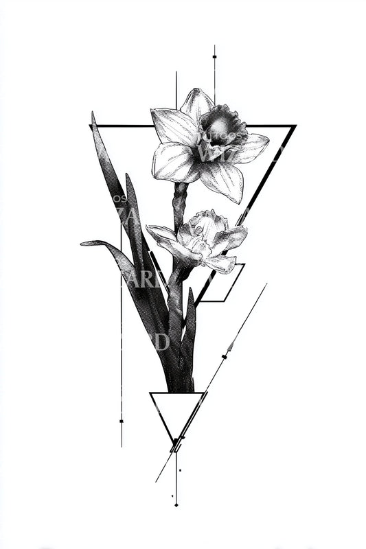 Desain Tato Segitiga Bunga Daffodil Geometris
