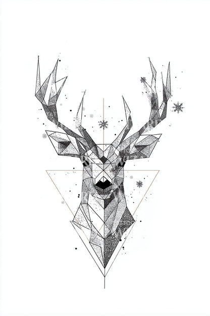 Geometric Deer Portrait Tattoo Illustration