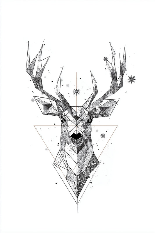 Geometric Deer Portrait Tattoo Illustration