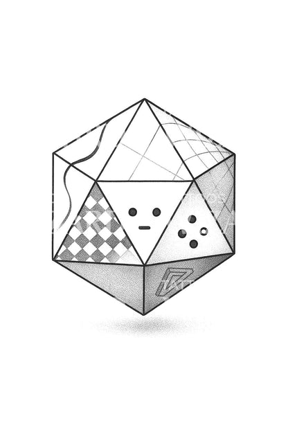 Geometric Dice Crystal Tattoo Design