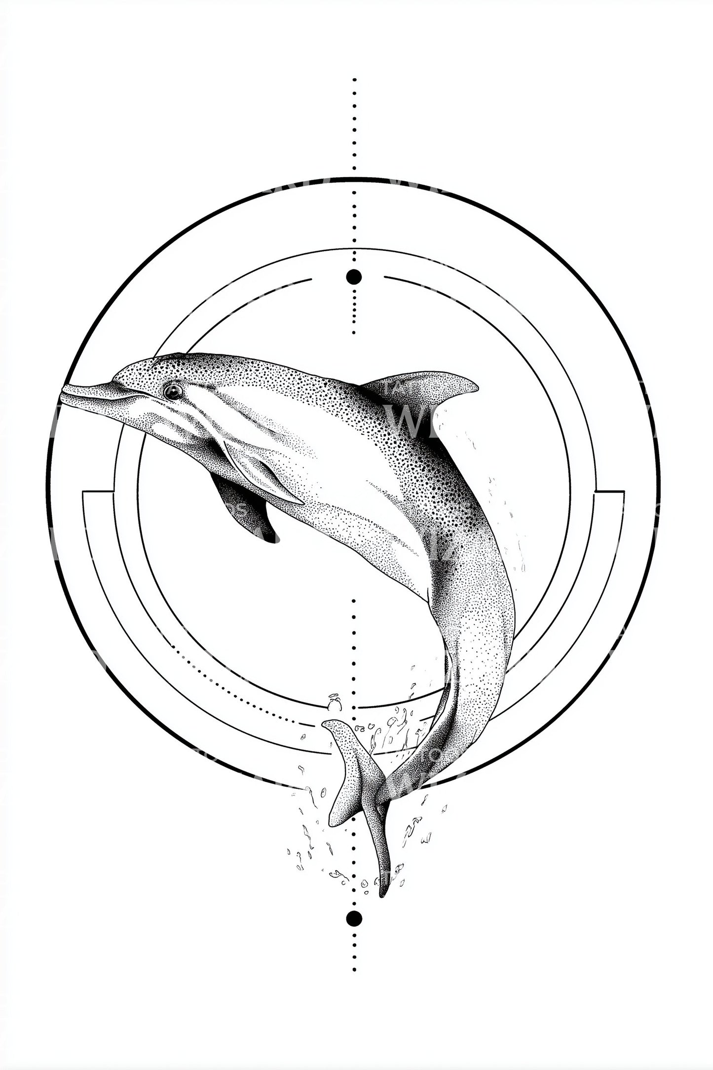 Geometric Dolphin Circle Tattoo Design